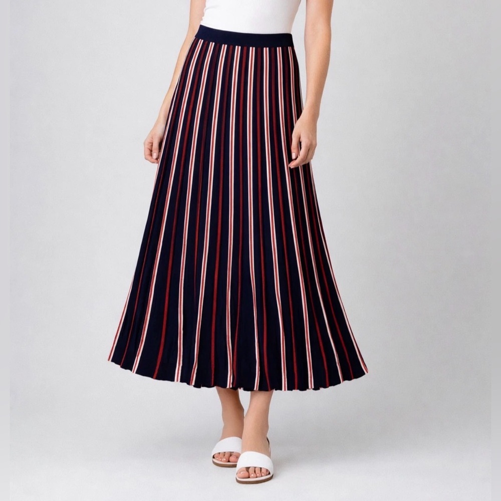 Sandro Pleated Striped Skirt Size 1 US Small Navy Red White